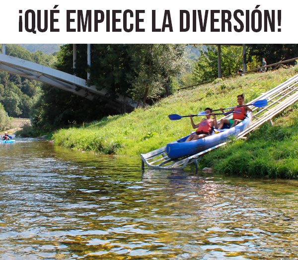 Canoa de Sellastur empezando el descenso del Sella en 2022 en la rampa de Arriondas